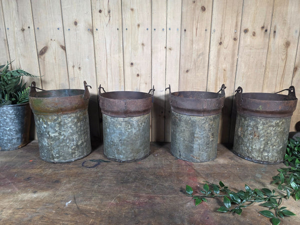 Vintage Reclaimed Metal Galvanised Ammo Bucket Candle Lantern Planter