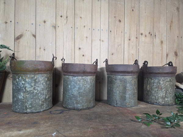 Vintage Reclaimed Metal Galvanised Ammo Bucket Candle Lantern Planter
