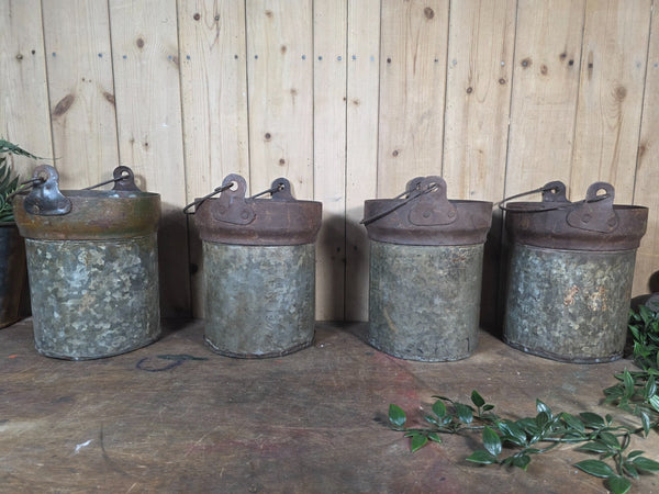 Vintage Reclaimed Metal Galvanised Ammo Bucket Candle Lantern Planter
