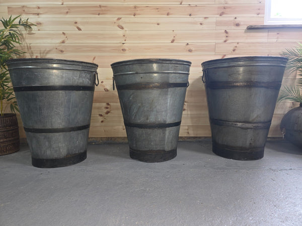 XL Large Rustic Reclaimed Galvanised Round Metal Olive Tree Garden Planter