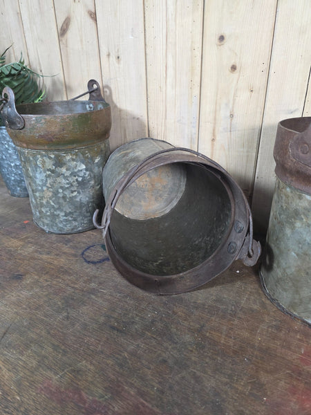 Vintage Reclaimed Metal Galvanised Ammo Bucket Candle Lantern Planter