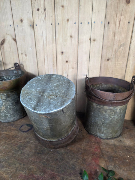 Vintage Reclaimed Metal Galvanised Ammo Bucket Candle Lantern Planter