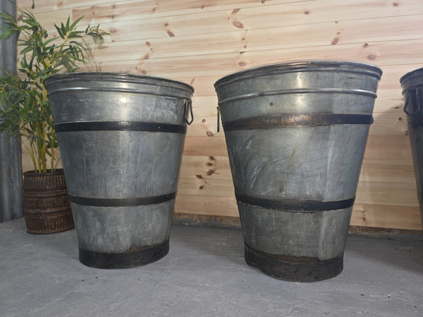 XL Large Rustic Reclaimed Galvanised Round Metal Olive Tree Garden Planter