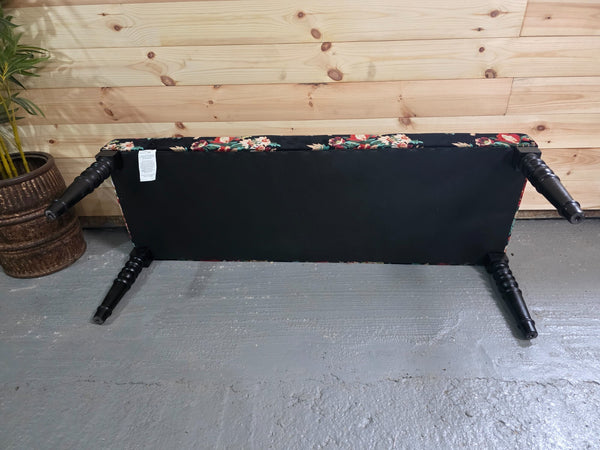 Hand Made Solid Wooden Floral Velvet Upholstered Ottoman Bench Footstool