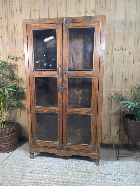 Vintage Indian Glazed Colonial Wooden Kitchen Bathroom Drinks Display Cabinet