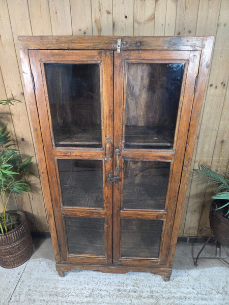 Vintage Indian Glazed Colonial Wooden Kitchen Bathroom Drinks Display Cabinet