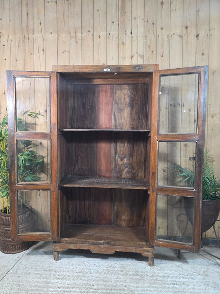 Vintage Indian Glazed Colonial Wooden Kitchen Bathroom Drinks Display Cabinet