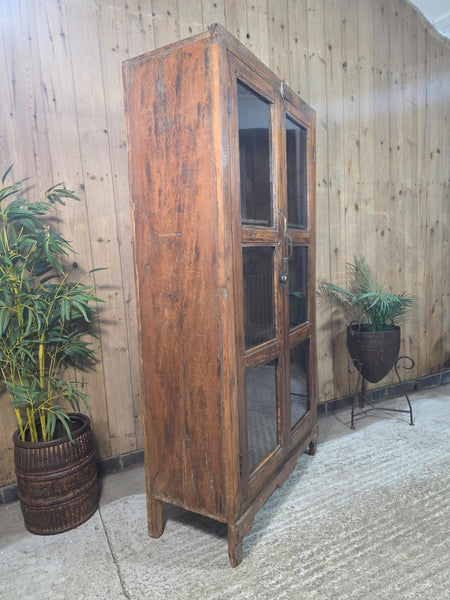 Vintage Indian Glazed Colonial Wooden Kitchen Bathroom Drinks Display Cabinet