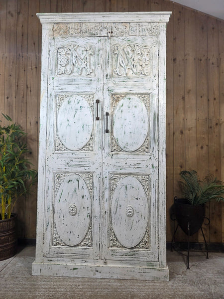 Large Vintage Reclaimed Indian Solid Wooden House Keepers Linen Cupboard