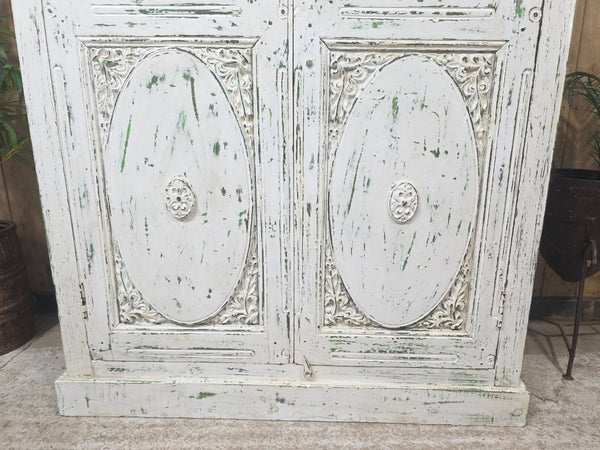 Large Vintage Reclaimed Indian Solid Wooden House Keepers Linen Cupboard