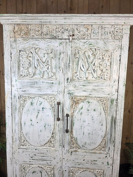 Large Vintage Reclaimed Indian Solid Wooden House Keepers Linen Cupboard