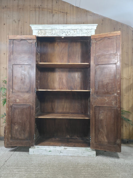 Large Vintage Reclaimed Indian Solid Wooden House Keepers Linen Cupboard
