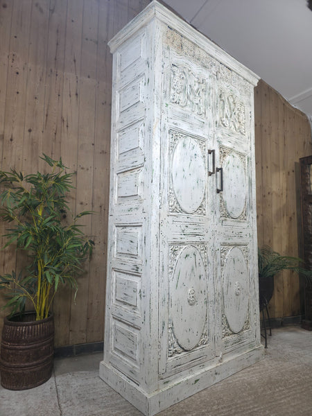 Large Vintage Reclaimed Indian Solid Wooden House Keepers Linen Cupboard