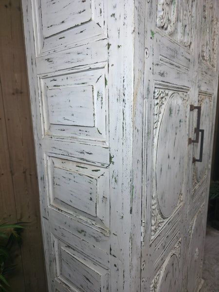 Large Vintage Reclaimed Indian Solid Wooden House Keepers Linen Cupboard