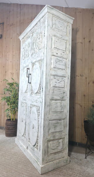 Large Vintage Reclaimed Indian Solid Wooden House Keepers Linen Cupboard