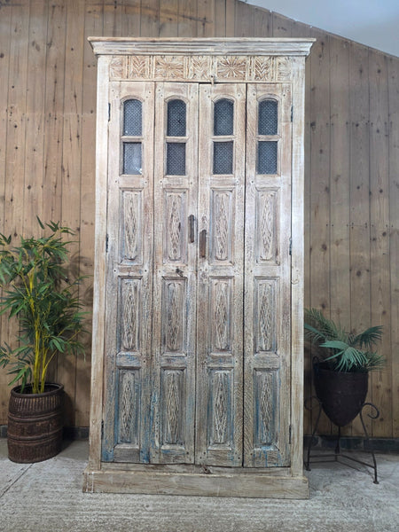 Large Vintage Reclaimed Indian Solid Wooden House Keepers Linen Cupboard