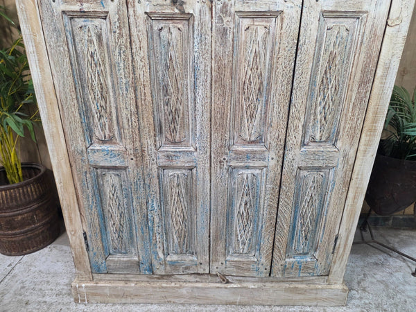 Large Vintage Reclaimed Indian Solid Wooden House Keepers Linen Cupboard