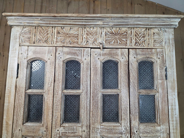 Large Vintage Reclaimed Indian Solid Wooden House Keepers Linen Cupboard
