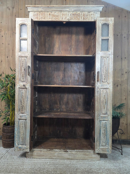 Large Vintage Reclaimed Indian Solid Wooden House Keepers Linen Cupboard