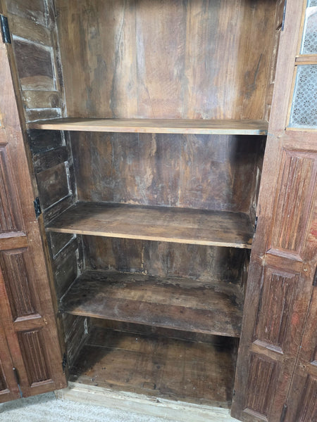Large Vintage Reclaimed Indian Solid Wooden House Keepers Linen Cupboard