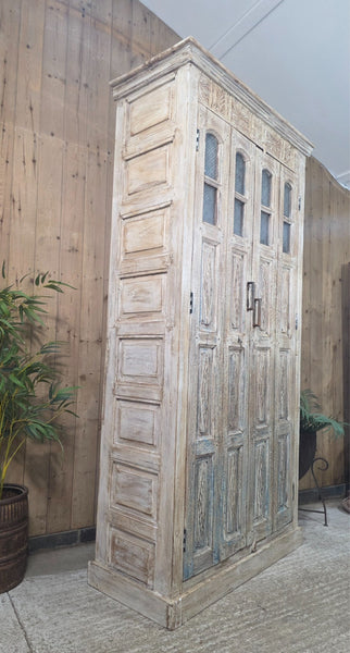 Large Vintage Reclaimed Indian Solid Wooden House Keepers Linen Cupboard