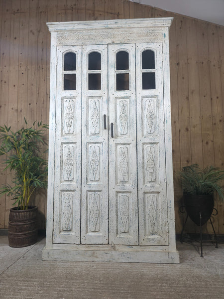 Large Vintage Reclaimed Indian Solid Wooden House Keepers Linen Cupboard