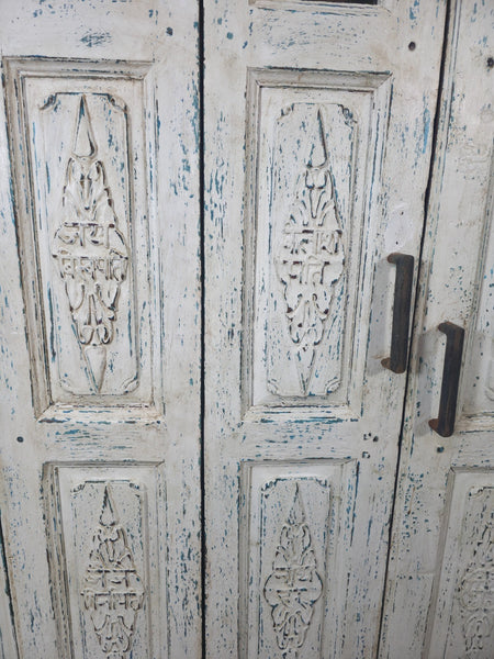 Large Vintage Reclaimed Indian Solid Wooden House Keepers Linen Cupboard