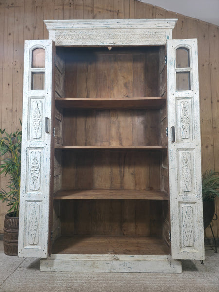 Large Vintage Reclaimed Indian Solid Wooden House Keepers Linen Cupboard