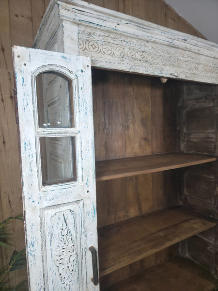 Large Vintage Reclaimed Indian Solid Wooden House Keepers Linen Cupboard