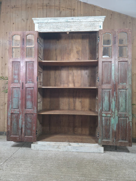 Large Vintage Reclaimed Indian Solid Wooden House Keepers Linen Cupboard