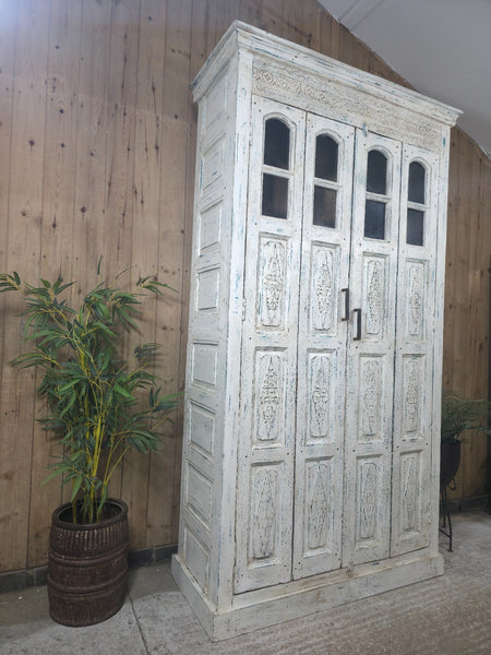 Large Vintage Reclaimed Indian Solid Wooden House Keepers Linen Cupboard