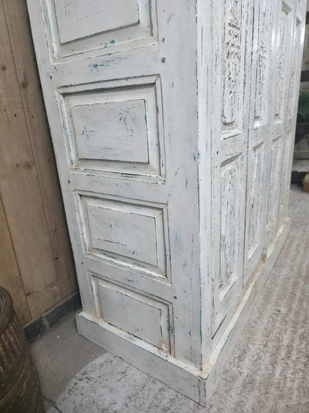 Large Vintage Reclaimed Indian Solid Wooden House Keepers Linen Cupboard