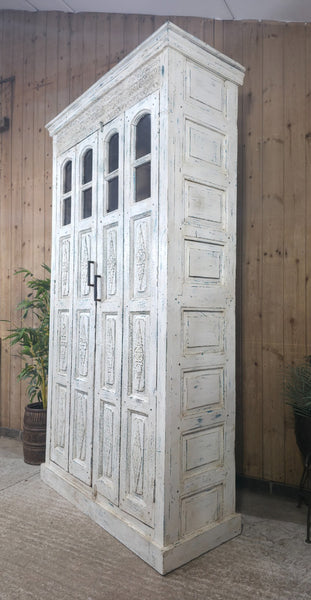 Large Vintage Reclaimed Indian Solid Wooden House Keepers Linen Cupboard