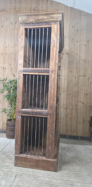 Large Vintage Reclaimed Rustic Carved Indian Solid Wooden Bookcase Shelving Unit