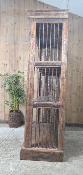 Large Vintage Reclaimed Rustic Carved Indian Solid Wooden Bookcase Shelving Unit