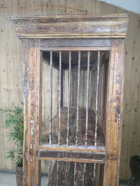 Large Vintage Reclaimed Rustic Carved Indian Solid Wooden Bookcase Shelving Unit