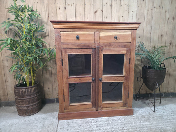 Vintage Indian Reclaimed Solid Wooden Glazed Tv Unit Sideboard Display Cabinet