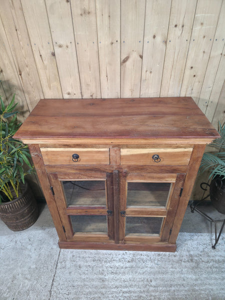 Vintage Indian Reclaimed Solid Wooden Glazed Tv Unit Sideboard Display Cabinet