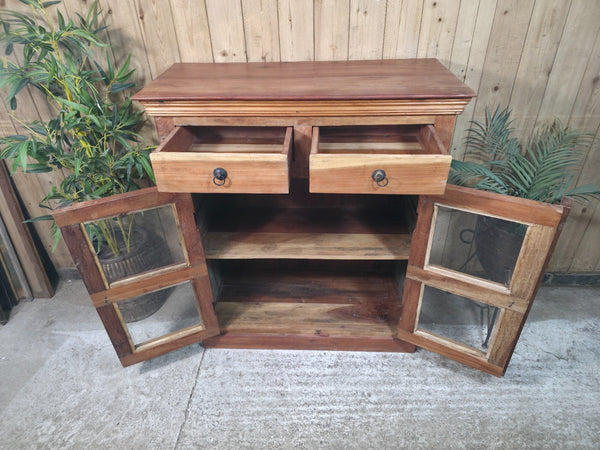 Vintage Indian Reclaimed Solid Wooden Glazed Tv Unit Sideboard Display Cabinet