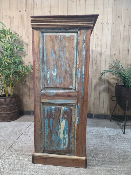 Vintage Indian Reclaimed Solid Wooden Glazed Tv Unit Sideboard Display Cabinet