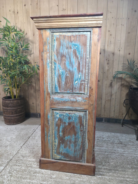 Vintage Indian Reclaimed Solid Wooden Glazed Tv Unit Sideboard Display Cabinet