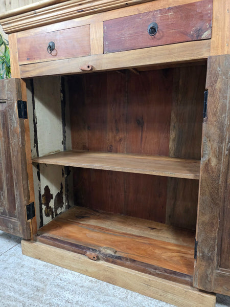 Vintage Indian Reclaimed Solid Wooden Carved Tv Unit Sideboard Drinks Cupboard