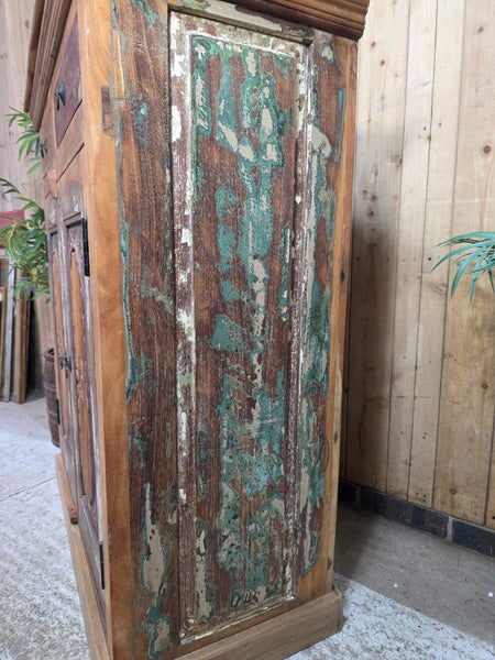 Vintage Indian Reclaimed Solid Wooden Carved Tv Unit Sideboard Drinks Cupboard