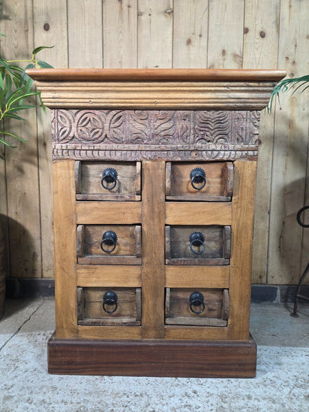 Vintage Reclaimed Indian Solid Wooden Brick Mould Drawer Unit Bedside Kitchen