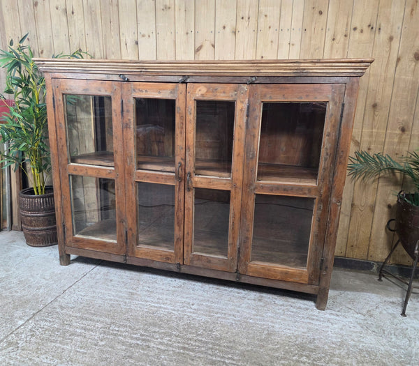 Vintage Indian Reclaimed Solid Wooden Glazed Tv Unit Sideboard Display Cabinet