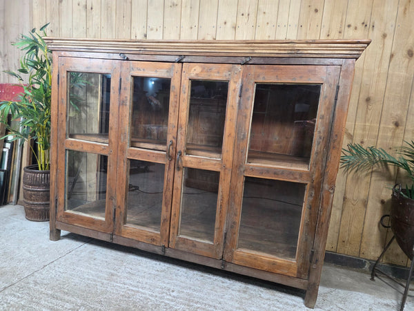Vintage Indian Reclaimed Solid Wooden Glazed Tv Unit Sideboard Display Cabinet