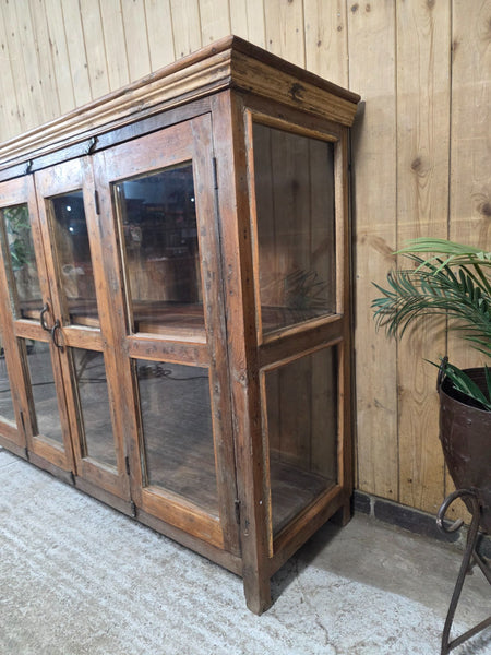 Vintage Indian Reclaimed Solid Wooden Glazed Tv Unit Sideboard Display Cabinet