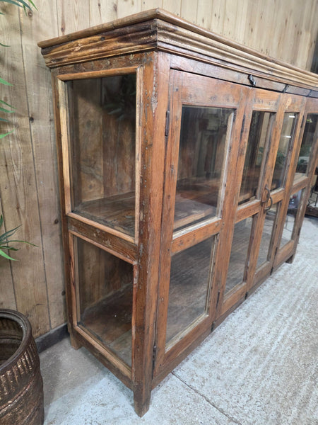 Vintage Indian Reclaimed Solid Wooden Glazed Tv Unit Sideboard Display Cabinet