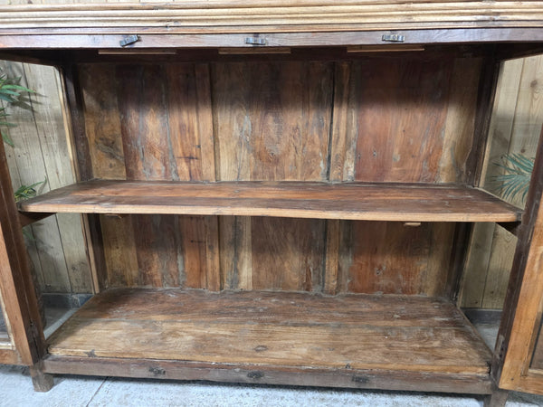 Vintage Indian Reclaimed Solid Wooden Glazed Tv Unit Sideboard Display Cabinet
