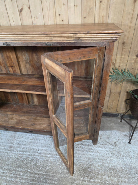 Vintage Indian Reclaimed Solid Wooden Glazed Tv Unit Sideboard Display Cabinet